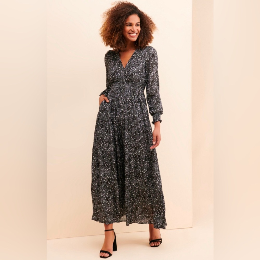 Starry Night Maxi Dress • Elegant Black Floral Maxi Dress [only worn once!]